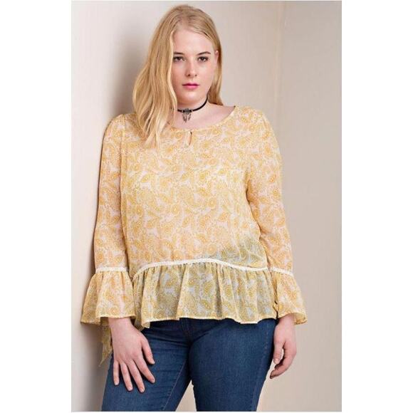 Kori Cuddle With Me Ruffle‎ Hem Plus Blouse Yellow Women's Size Large - Picture 1 of 11